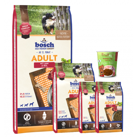 bosch ADULT ėriena ir ryžiai 15kg+5kg + Fruitees su putpele